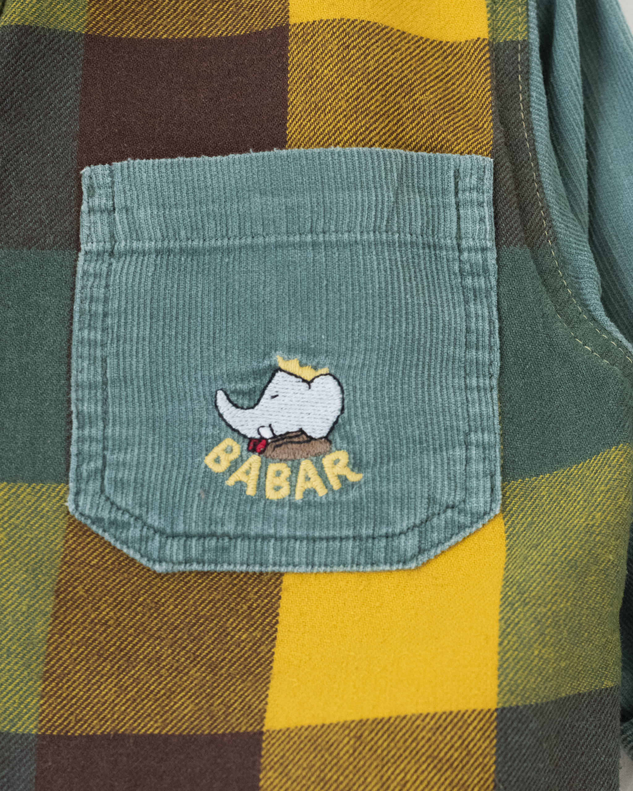 חולצה משובצת עם קורדרוי ורקמות של המלך בבר | 18-24 חודשים