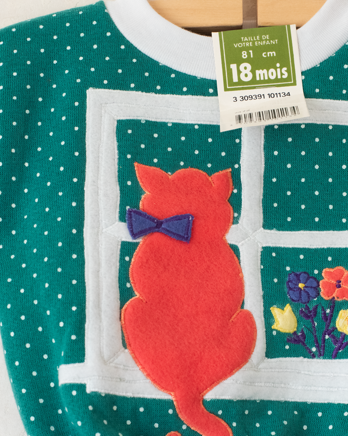 Polka Dot Sweatshirt with Cat | French Deadstock | 12-18 Months