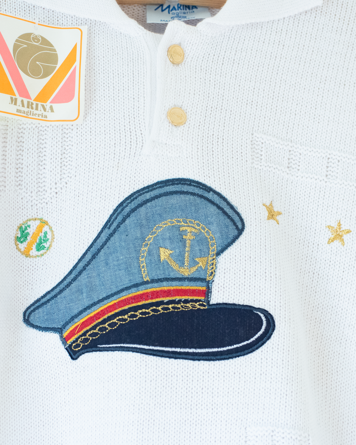White polo sweater with sailor hat | Italian dead stock | 5-6 years