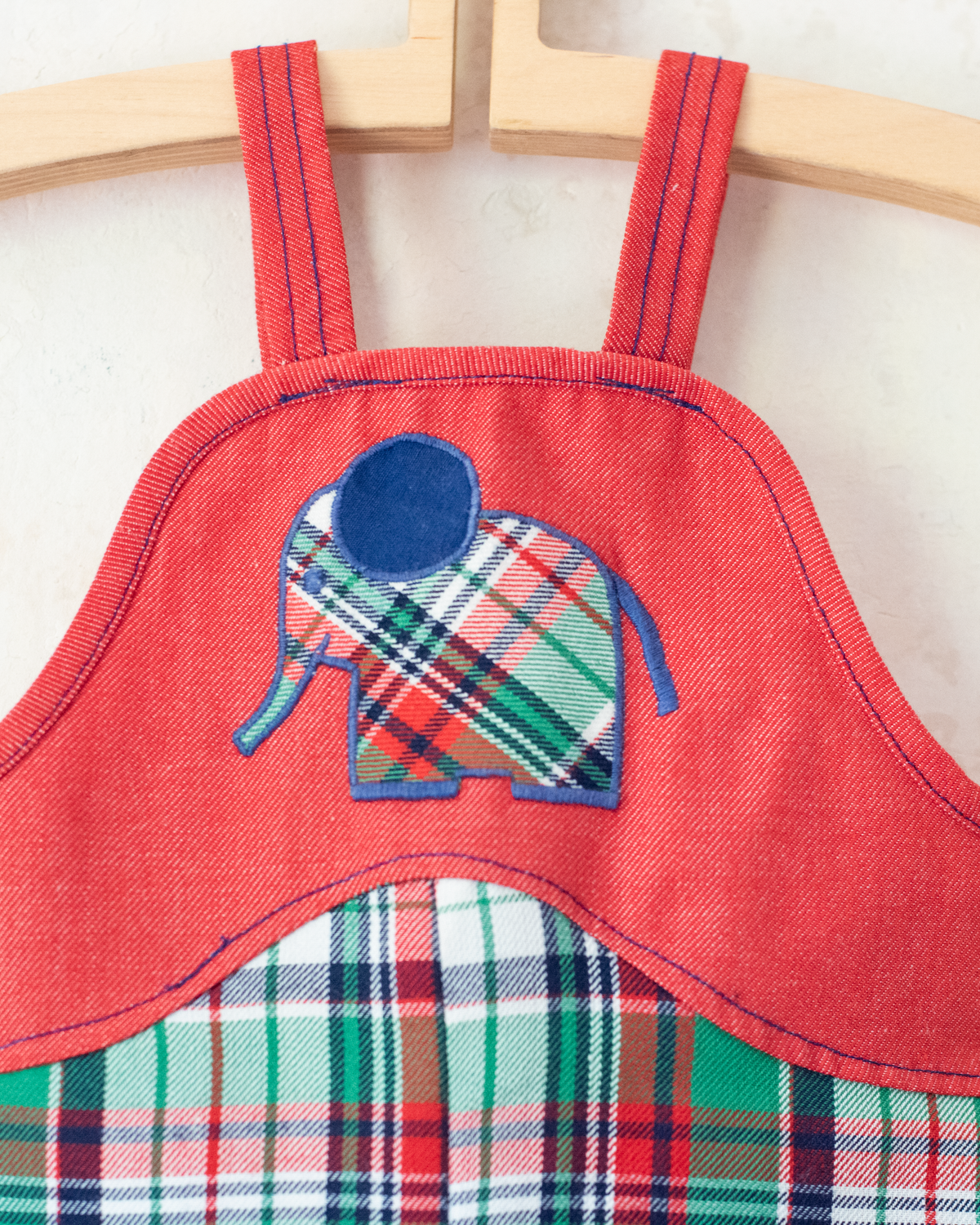 Plaid overalls with embroidered elephant | 3-6 months