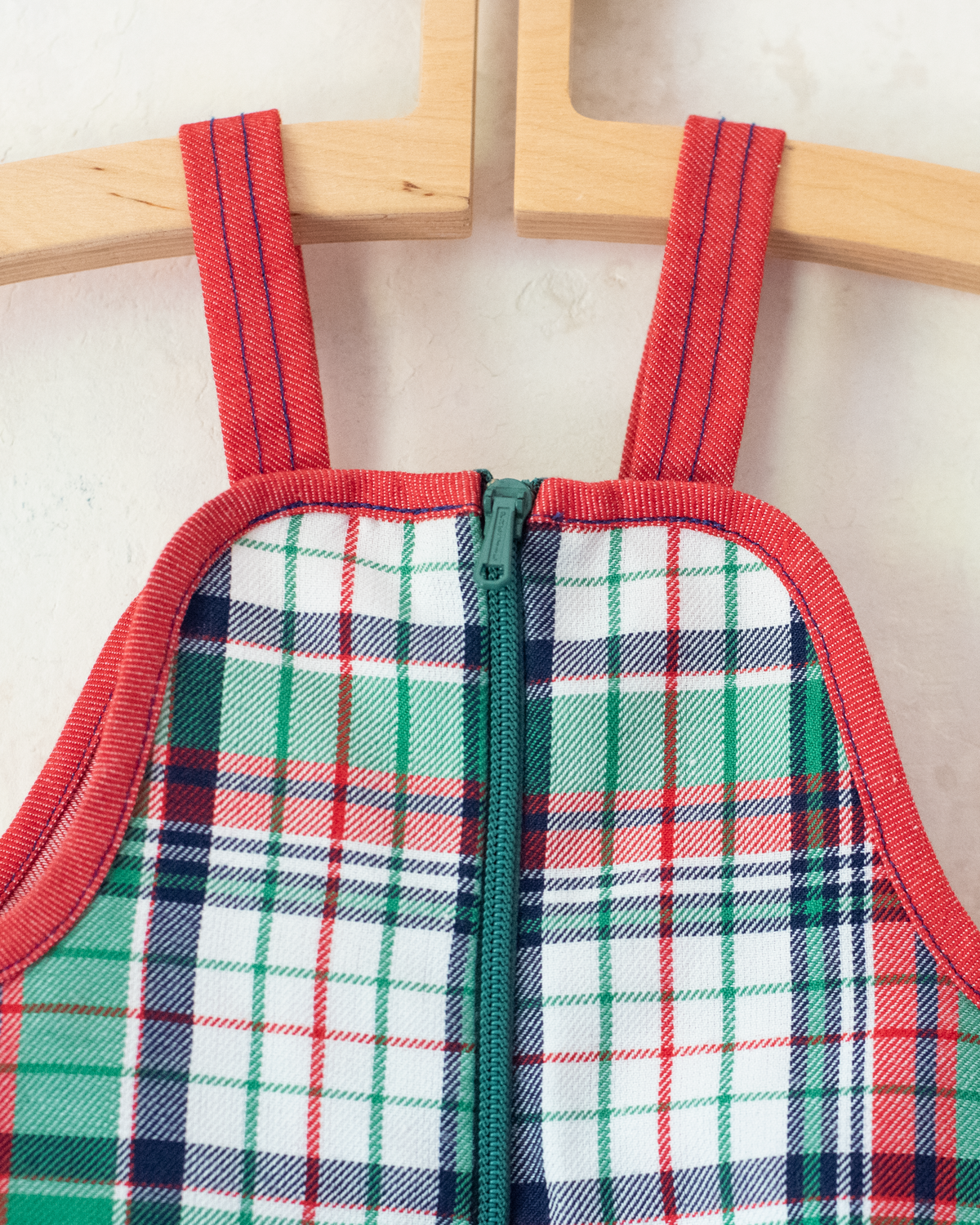 Plaid overalls with embroidered elephant | 3-6 months