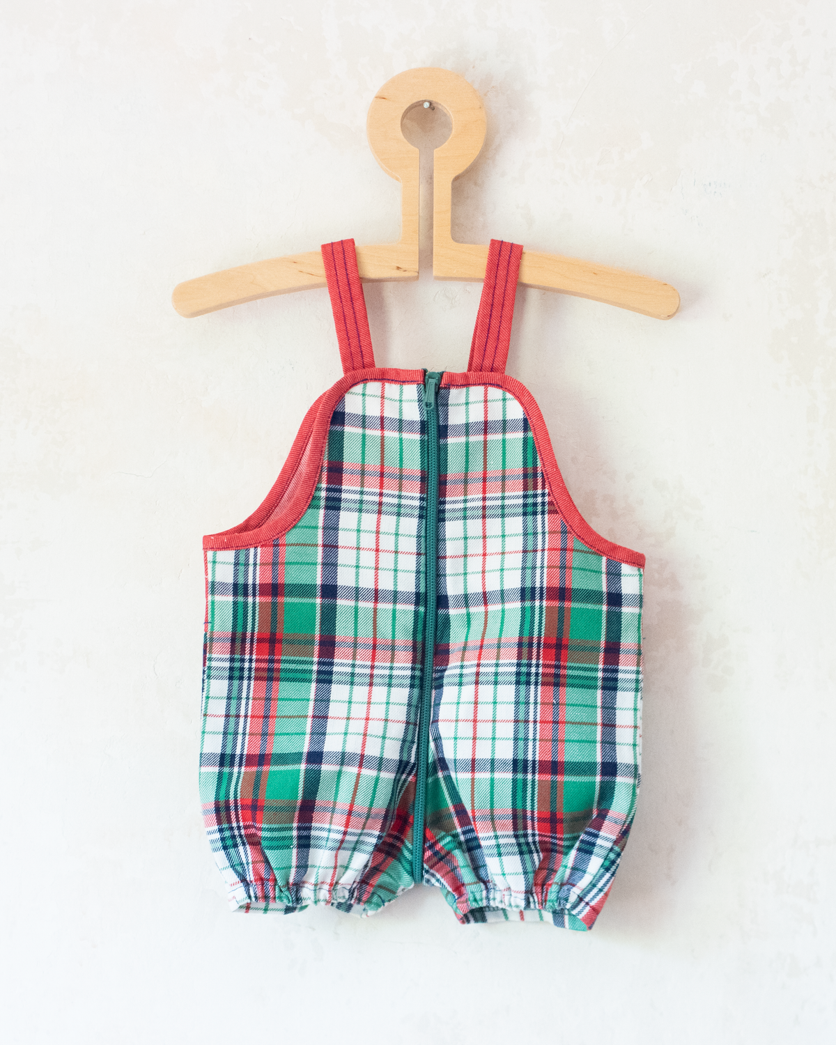 Plaid overalls with embroidered elephant | 3-6 months