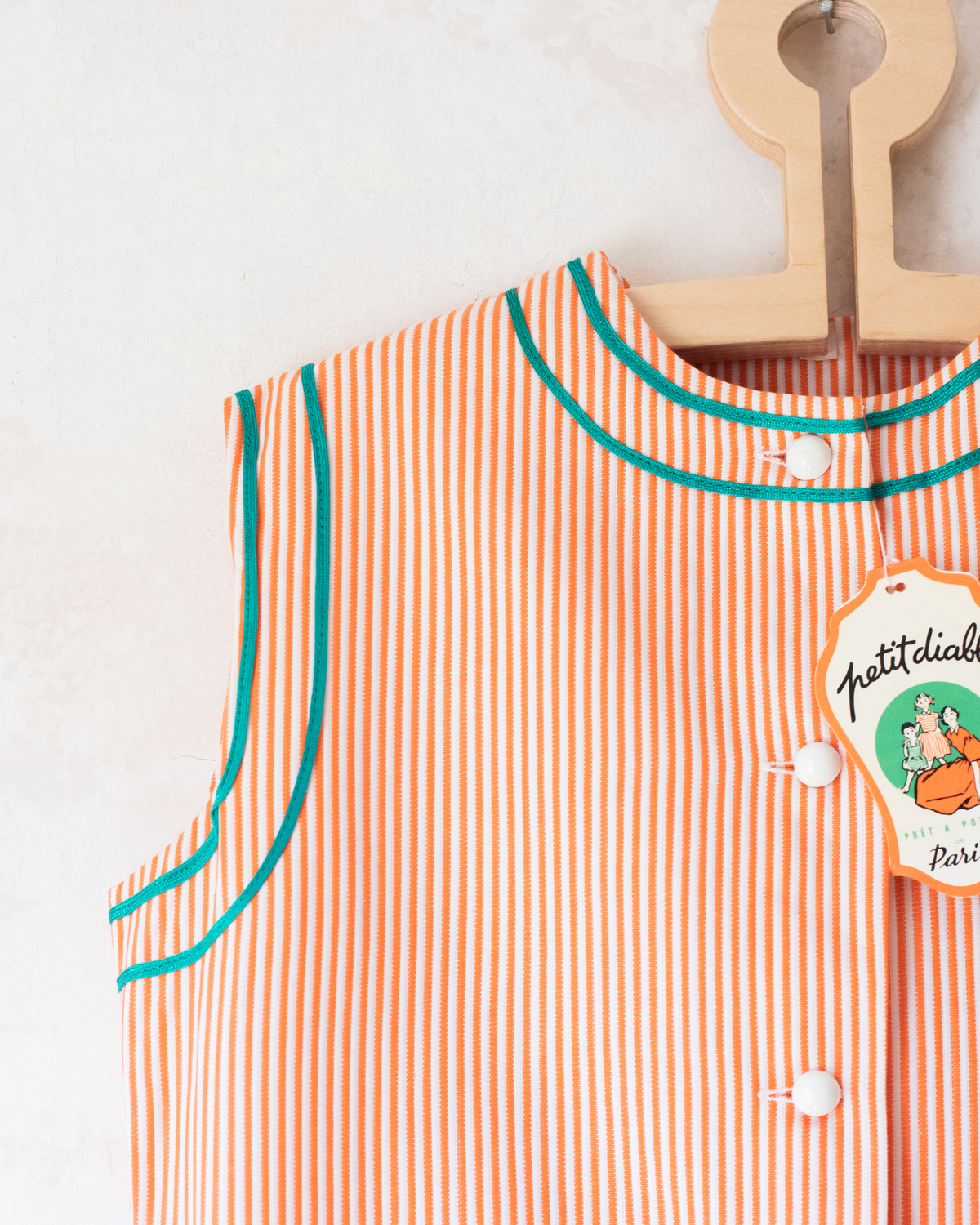 Orange and white striped dress with green combination | Parisian Deadstock | 9-10 years