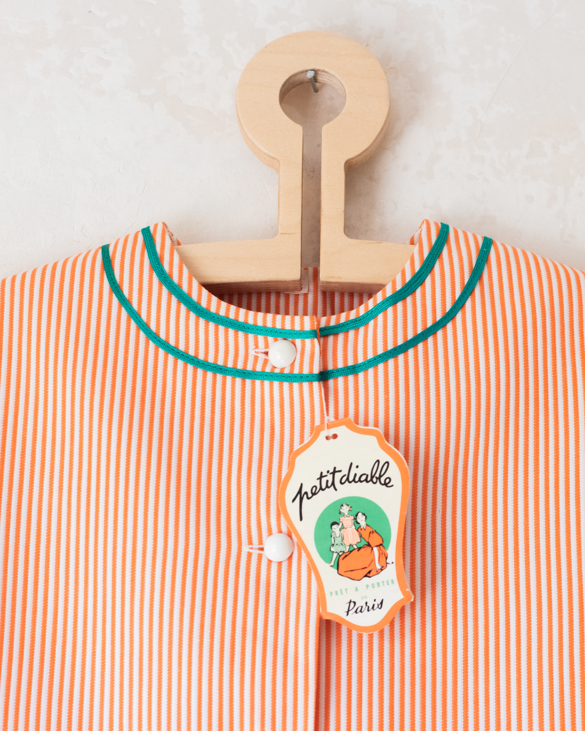 Orange and white striped dress with green combination | Parisian Deadstock | 9-10 years