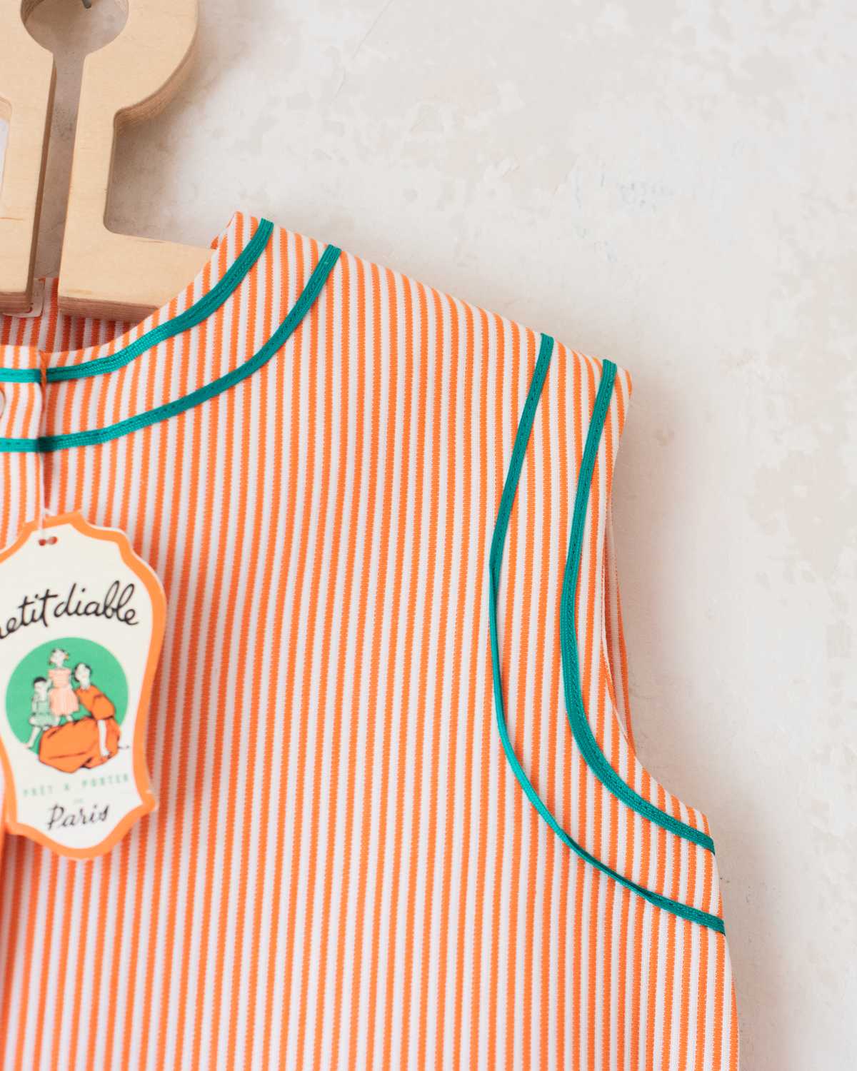 Orange and white striped dress with green combination | Parisian Deadstock | 9-10 years