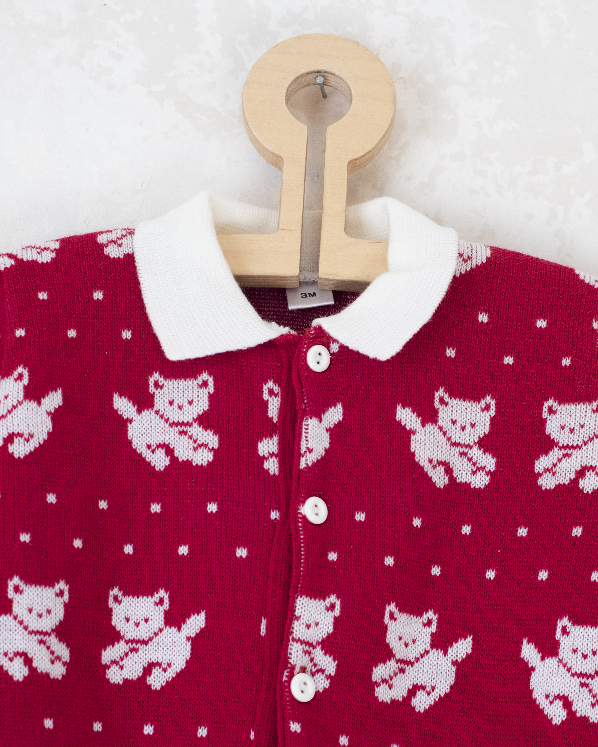 סט סרוג אדום עם חתולים כובע וכפפות | דד סטוק ספרדי | 3-6 חודשים