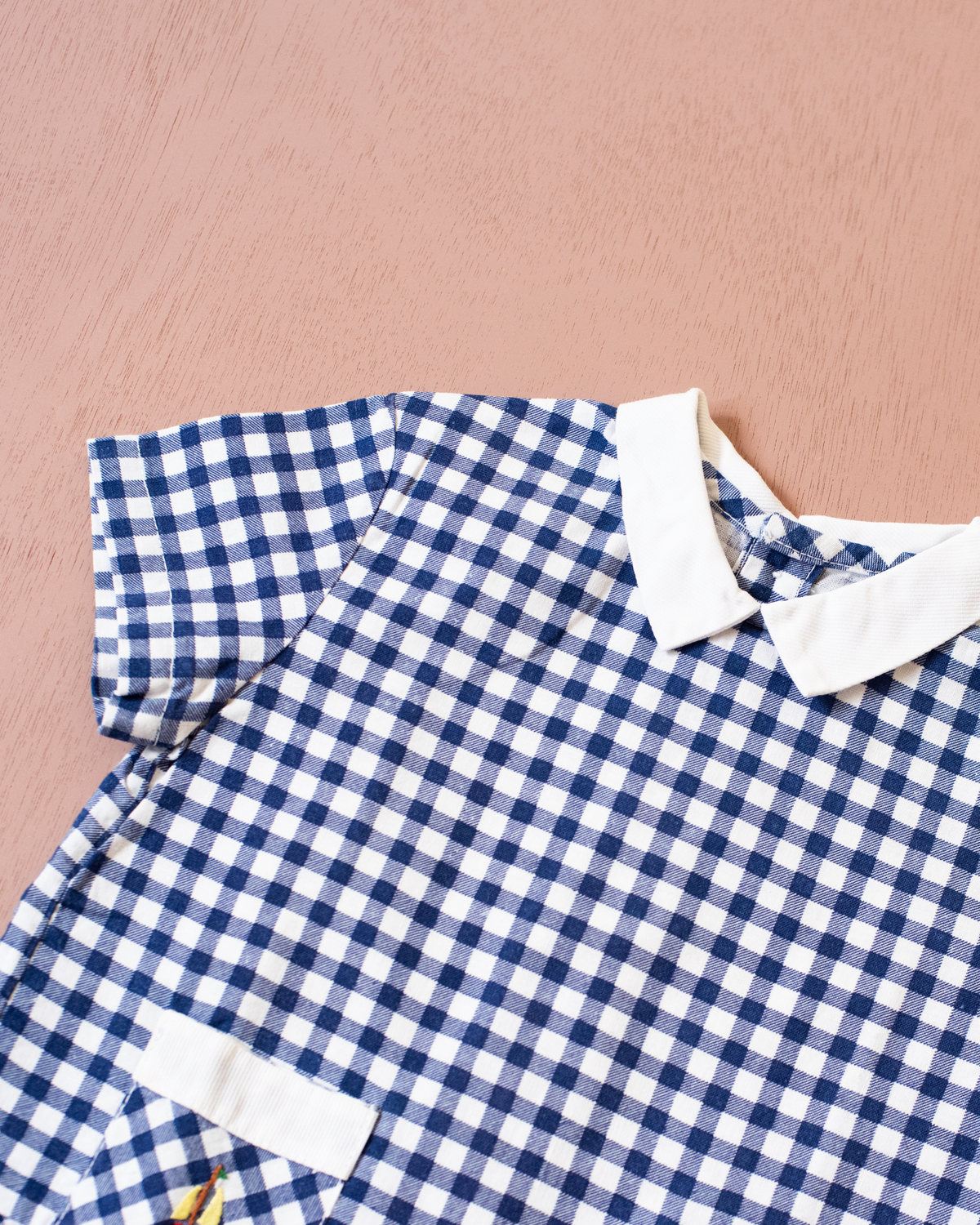 Blue and white plaid shirt with embroidered sailboats | 9-12 months