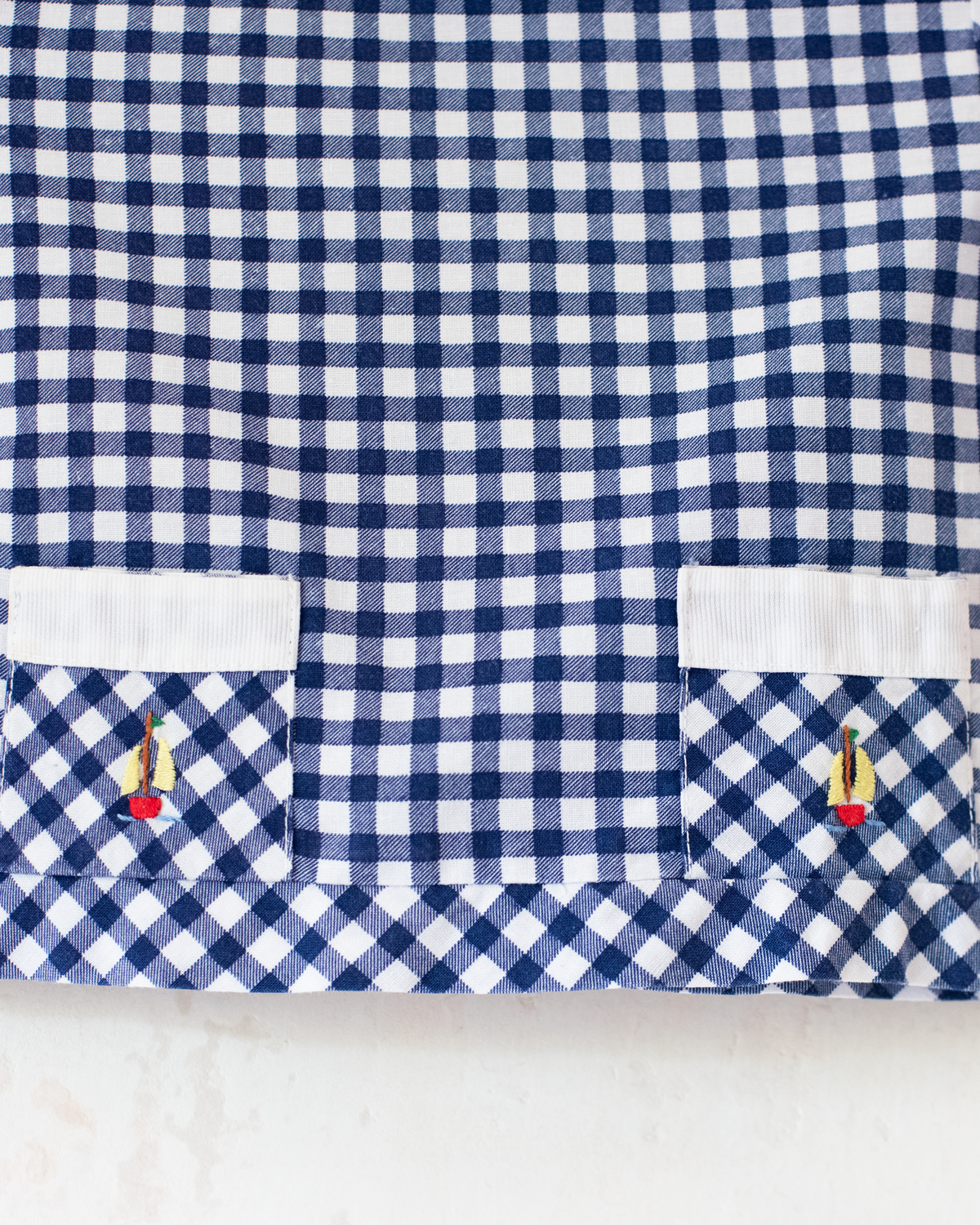 Blue and white plaid shirt with embroidered sailboats | 9-12 months