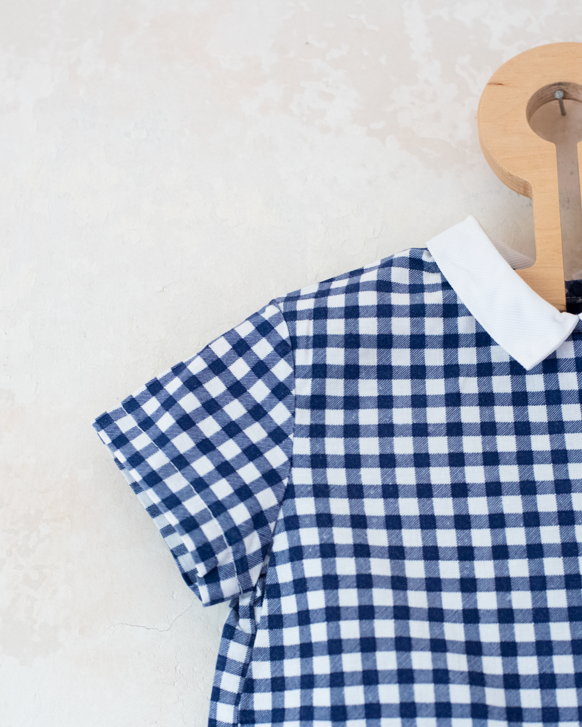 Blue and white plaid shirt with embroidered sailboats | 9-12 months