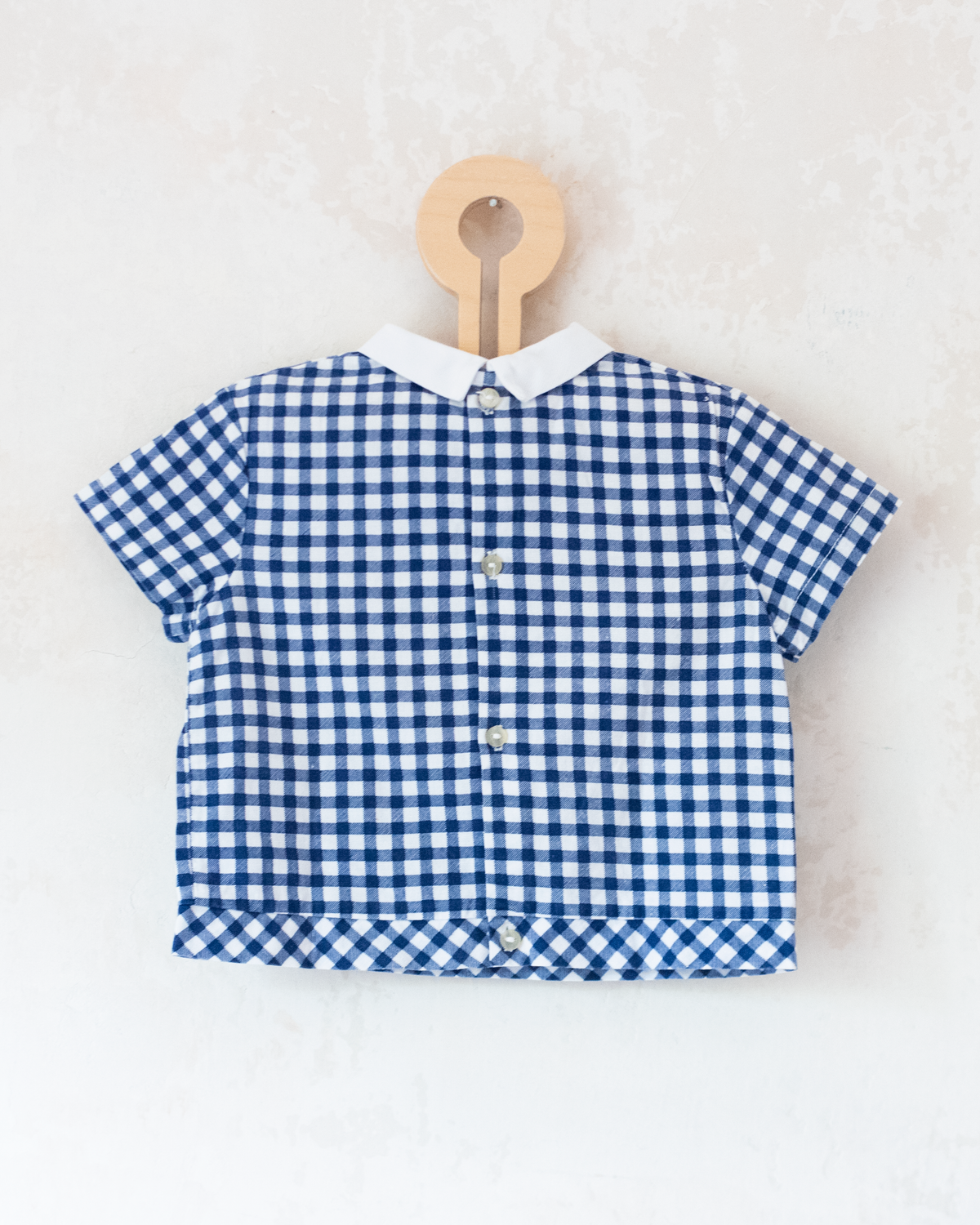 Blue and white plaid shirt with embroidered sailboats | 9-12 months
