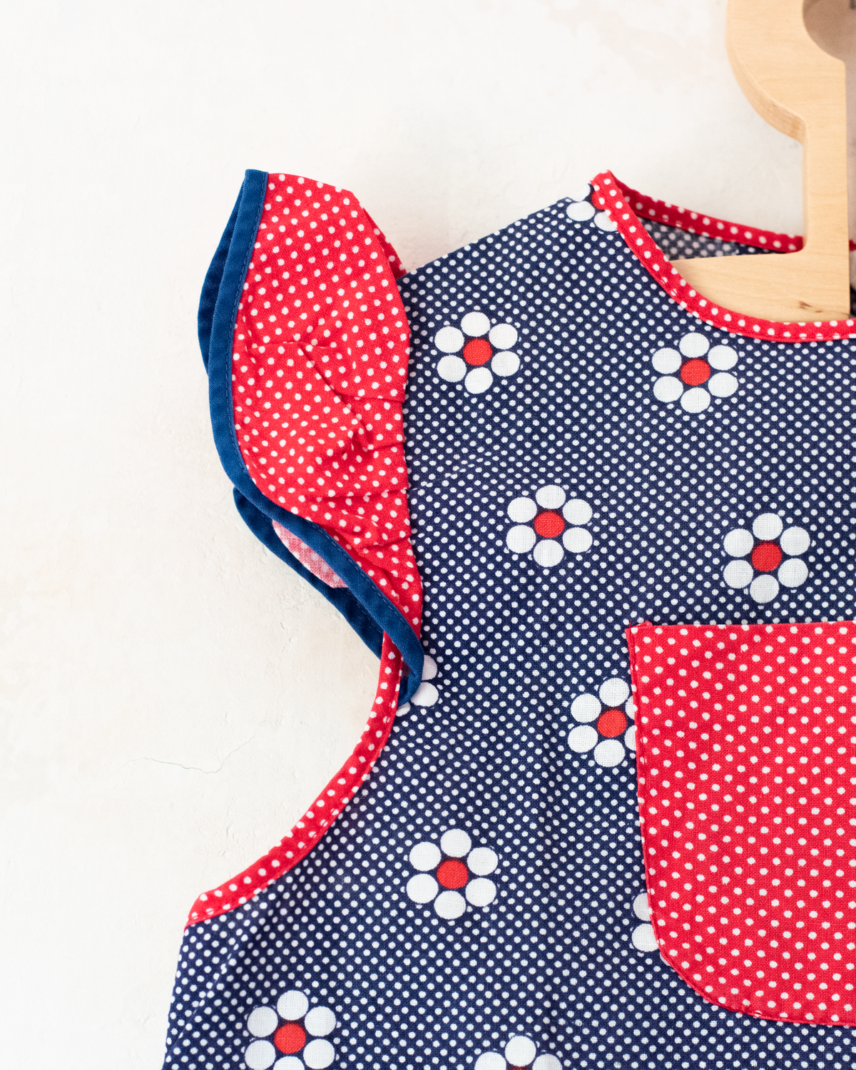 Polka Dot Dress with Seventies Flowers | 12-18 Months
