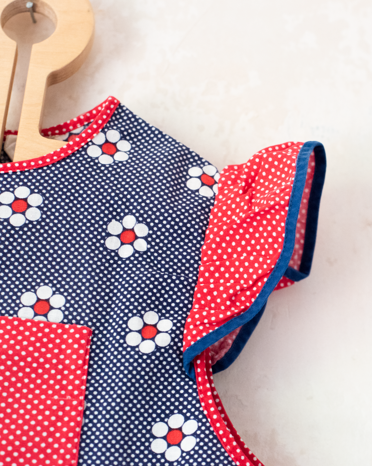 Polka Dot Dress with Seventies Flowers | 12-18 Months