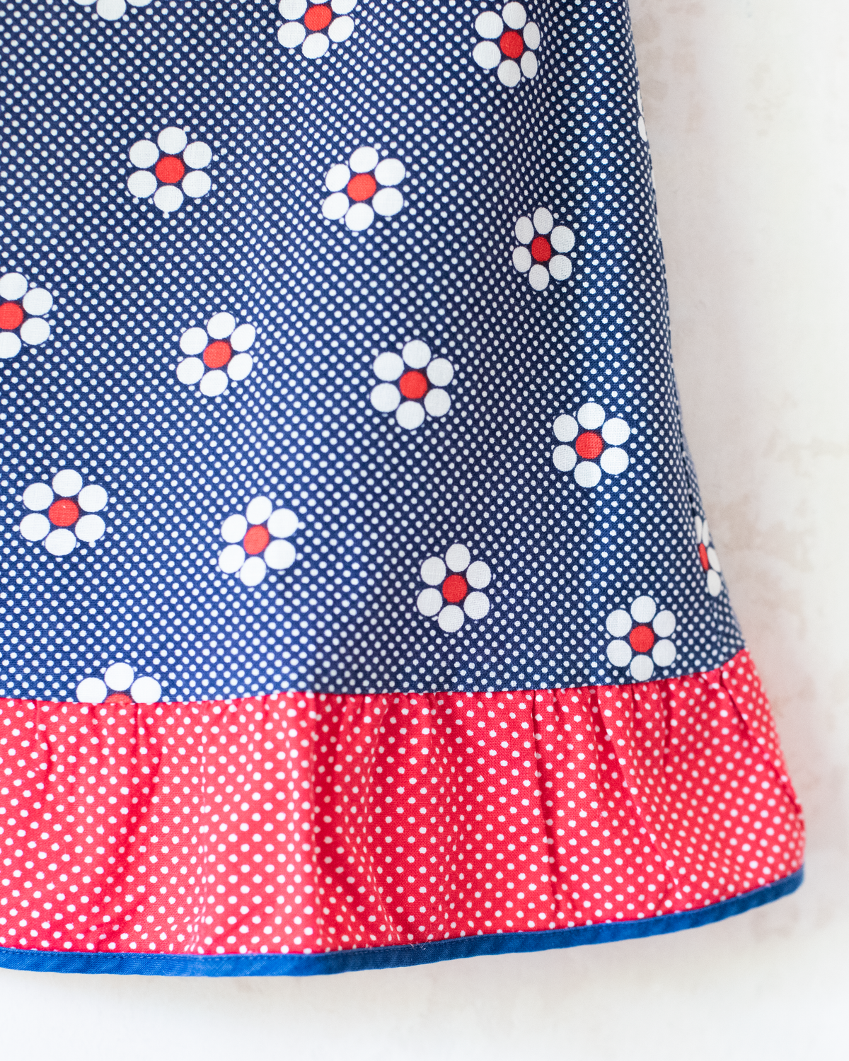 Polka Dot Dress with Seventies Flowers | 12-18 Months