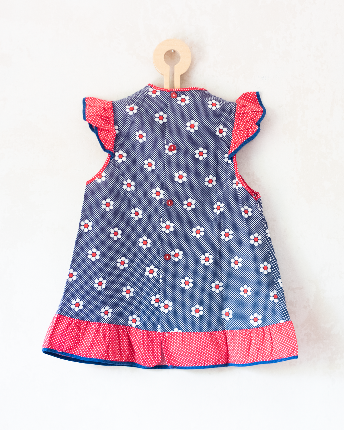 Polka Dot Dress with Seventies Flowers | 12-18 Months