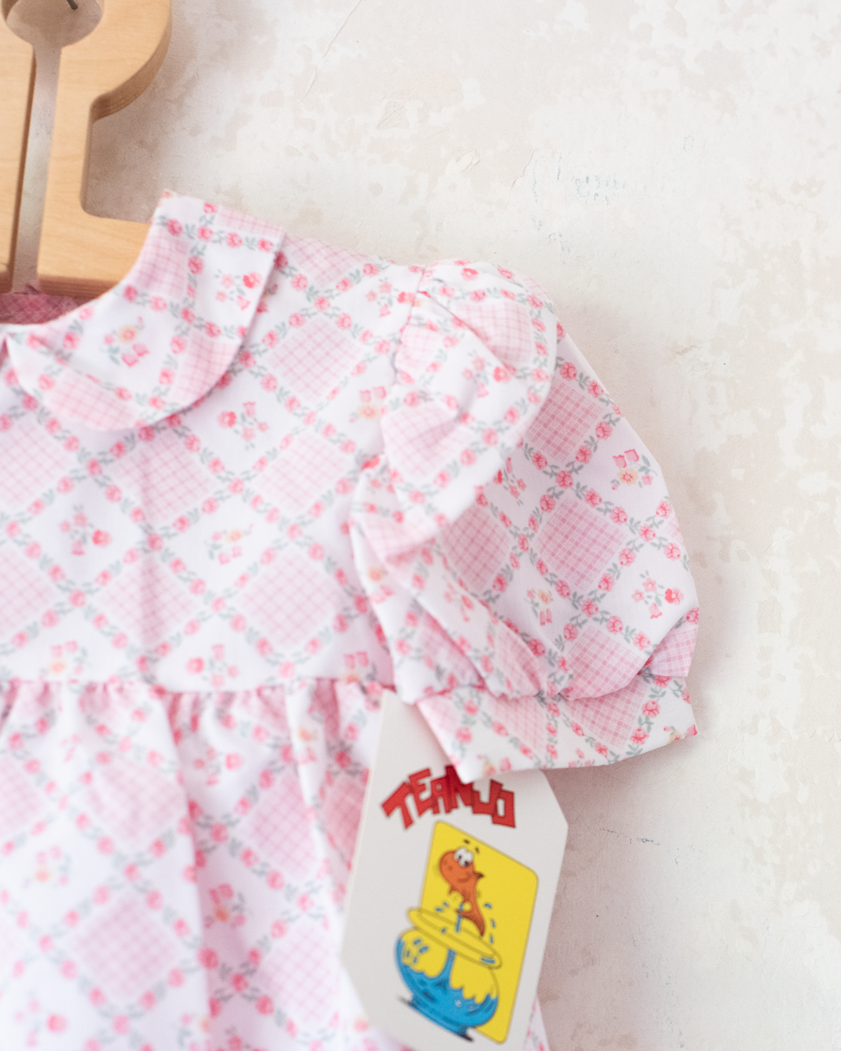 Pink floral and checkered dress | Deadstock from Spain | 18-24 months