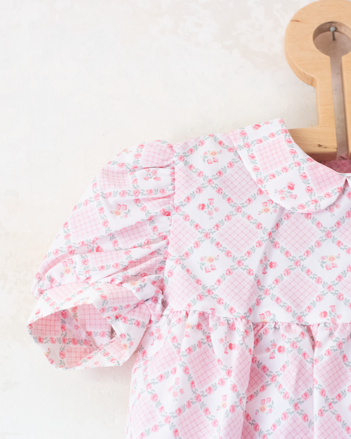 Pink floral and checkered dress | Deadstock from Spain | 18-24 months