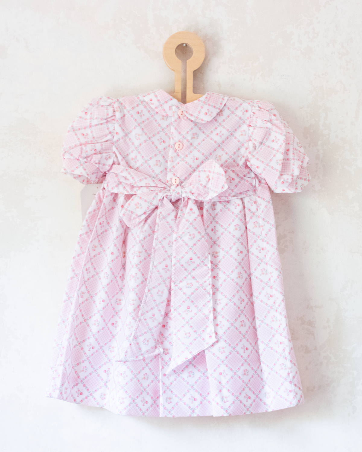 Pink floral and checkered dress | Deadstock from Spain | 18-24 months
