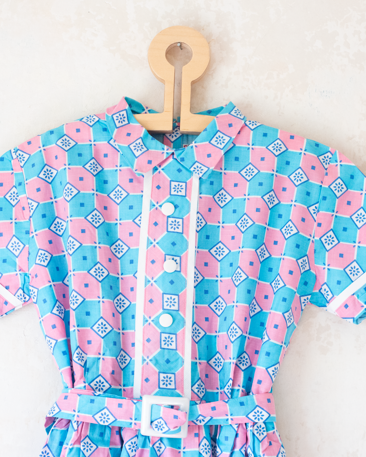Check and diamond dress | French deadstock from the 70s | 8-10 years