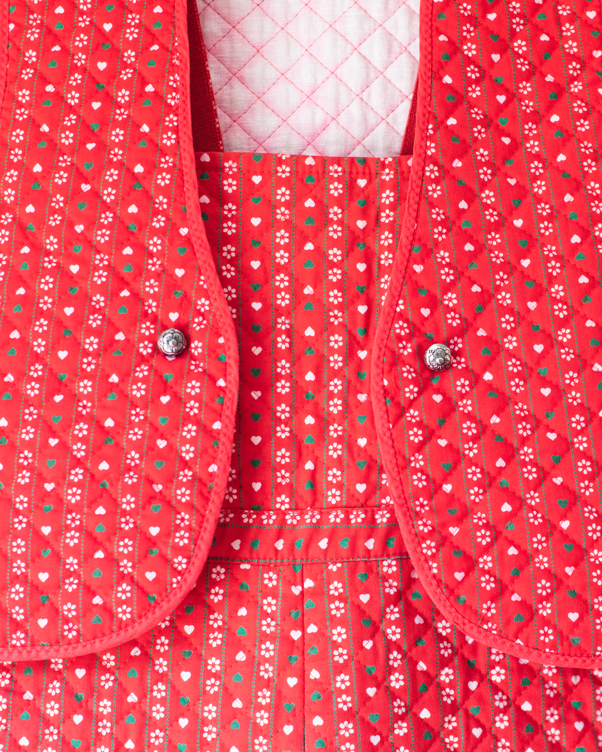 Italian cardigan and sarafan set in red with flowers and hearts | 9-10 years