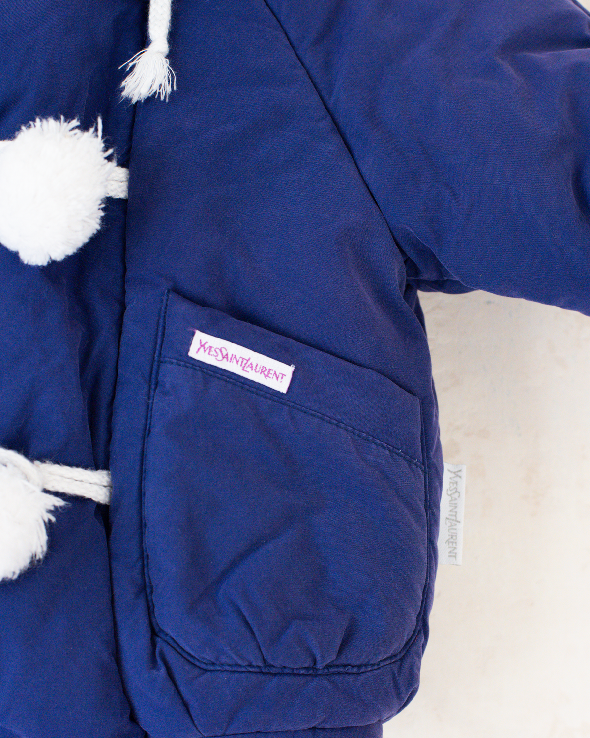Purple Yves Saint Laurent Down Jacket with Pom-Poms and Bunnies | 9-12 Months