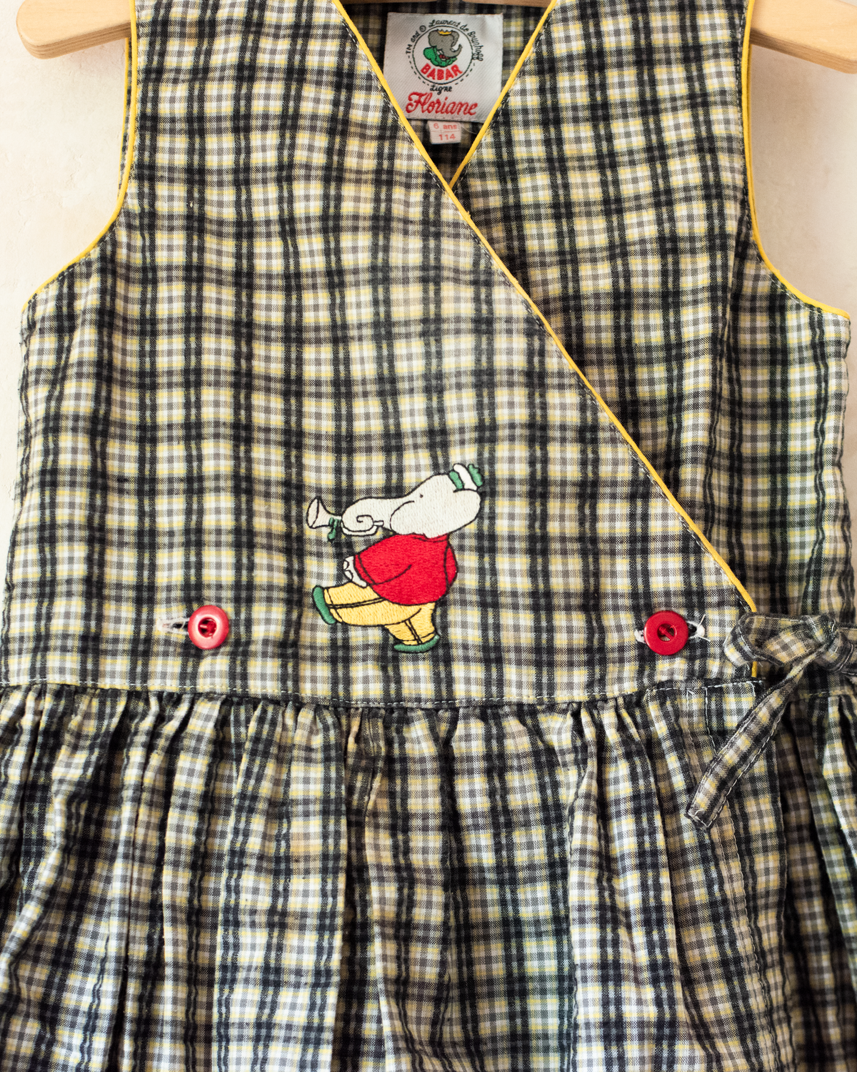 Plaid Wrap Dress with King's Bar and Trumpet Embroidery | 5-6 Years