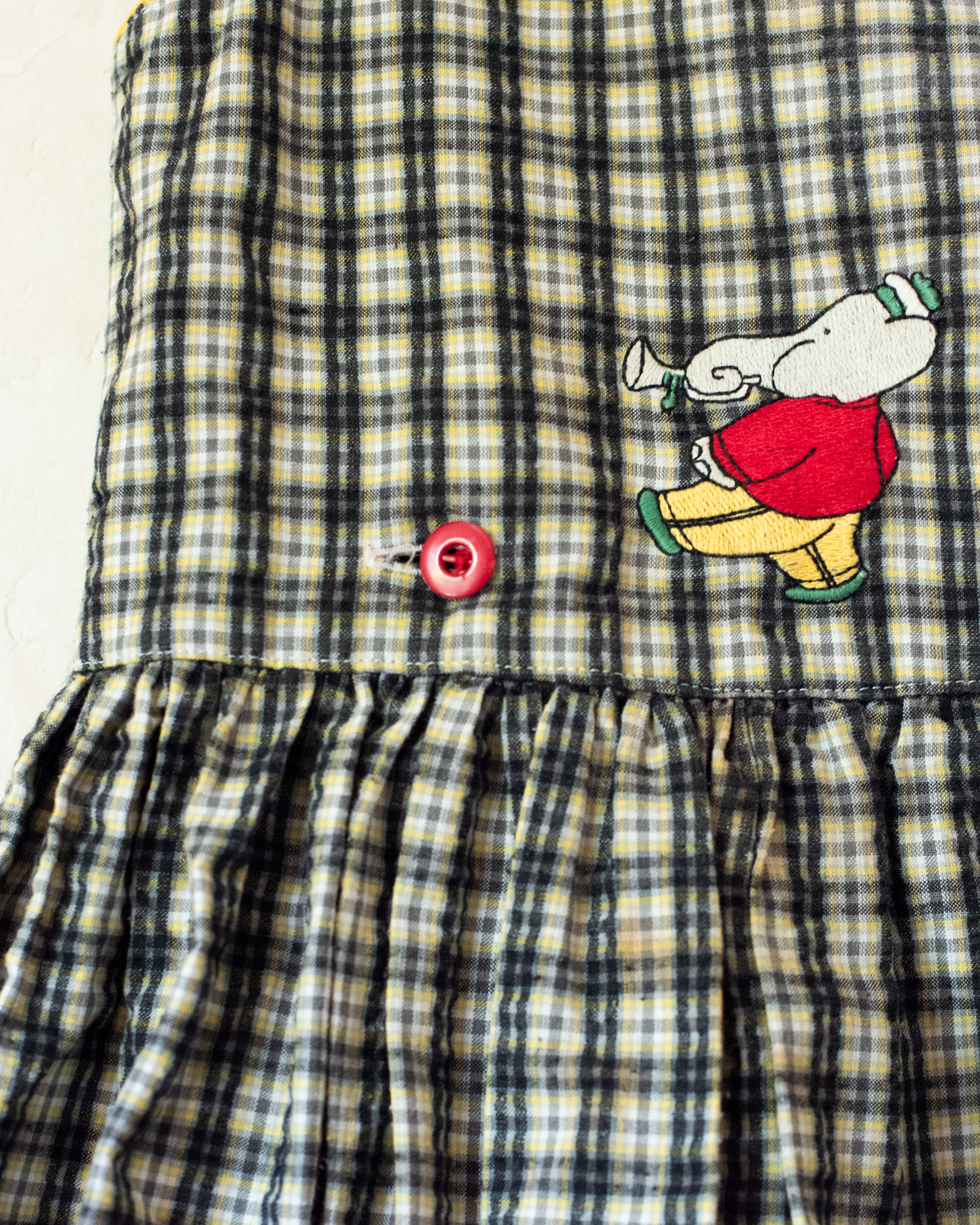Plaid Wrap Dress with King's Bar and Trumpet Embroidery | 5-6 Years