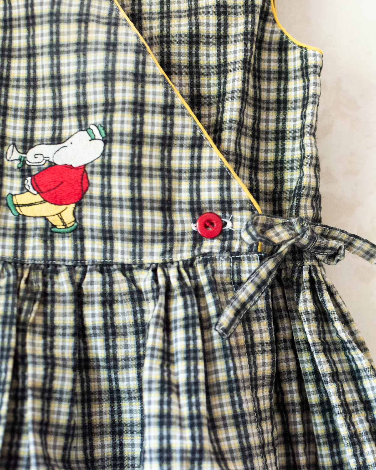 Plaid Wrap Dress with King's Bar and Trumpet Embroidery | 5-6 Years