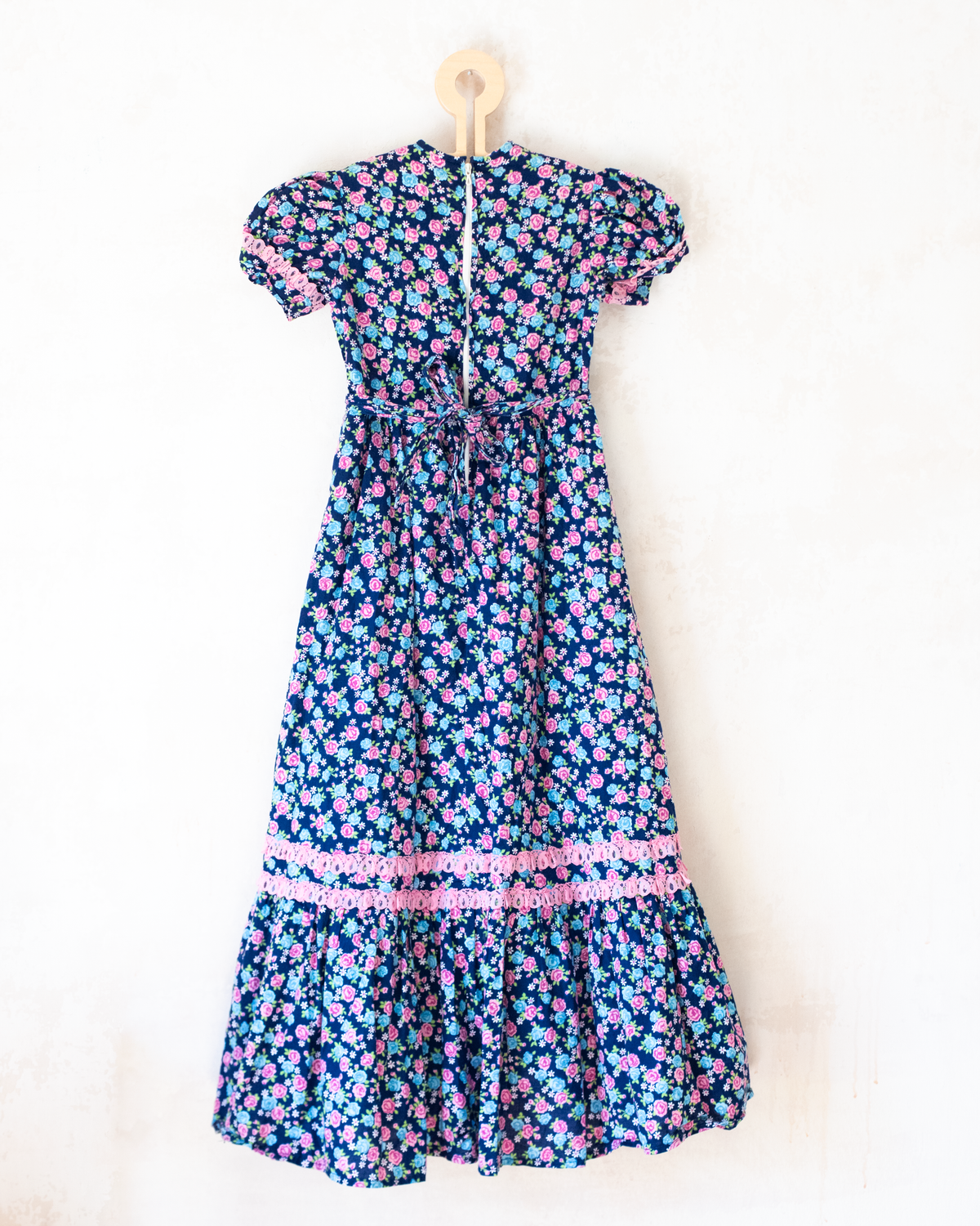 Floral maxi dress with pink lace | 7-9 years