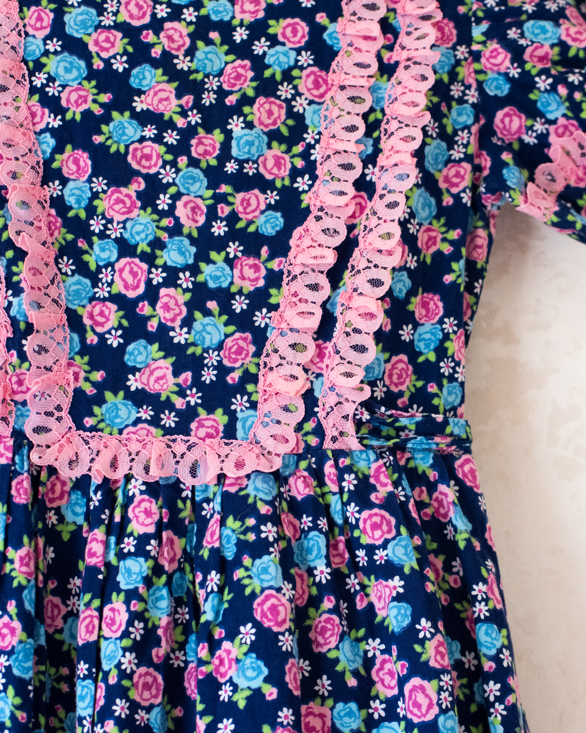 Floral maxi dress with pink lace | 7-9 years