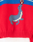 סוודר צמר אדום וכחול עם כלב ים | 5-6 שנים