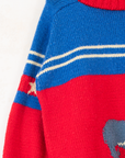סוודר צמר אדום וכחול עם כלב ים | 5-6 שנים