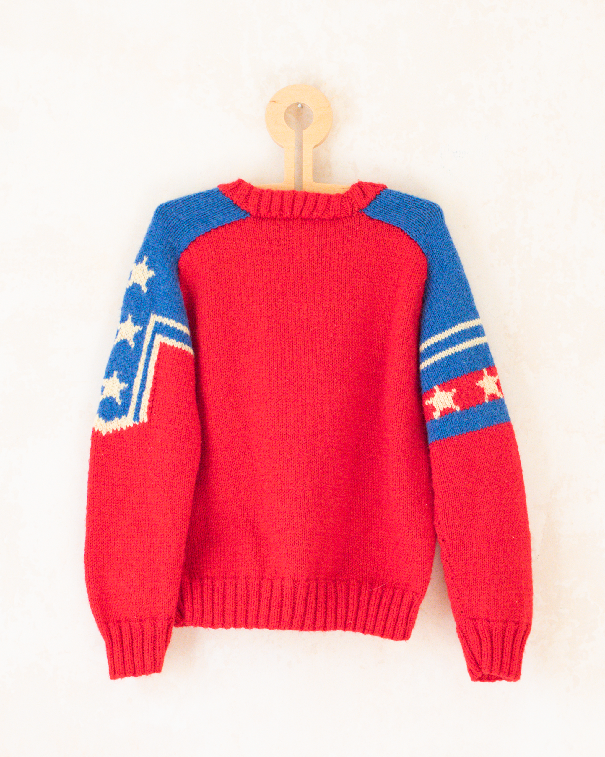 סוודר צמר אדום וכחול עם כלב ים | 5-6 שנים