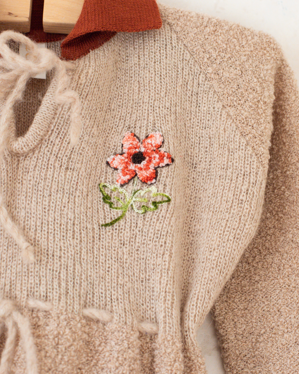 Wool dress with embroidered flower | Italian deadstock | 3-4 years