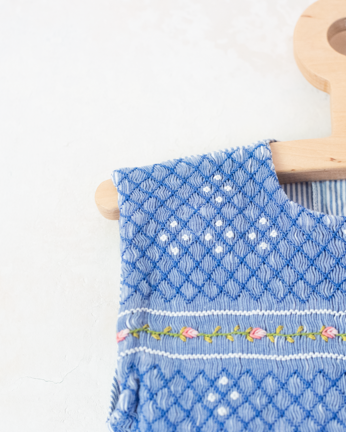 Light blue dress with stripes, ruffles and flowers | 5-6 years