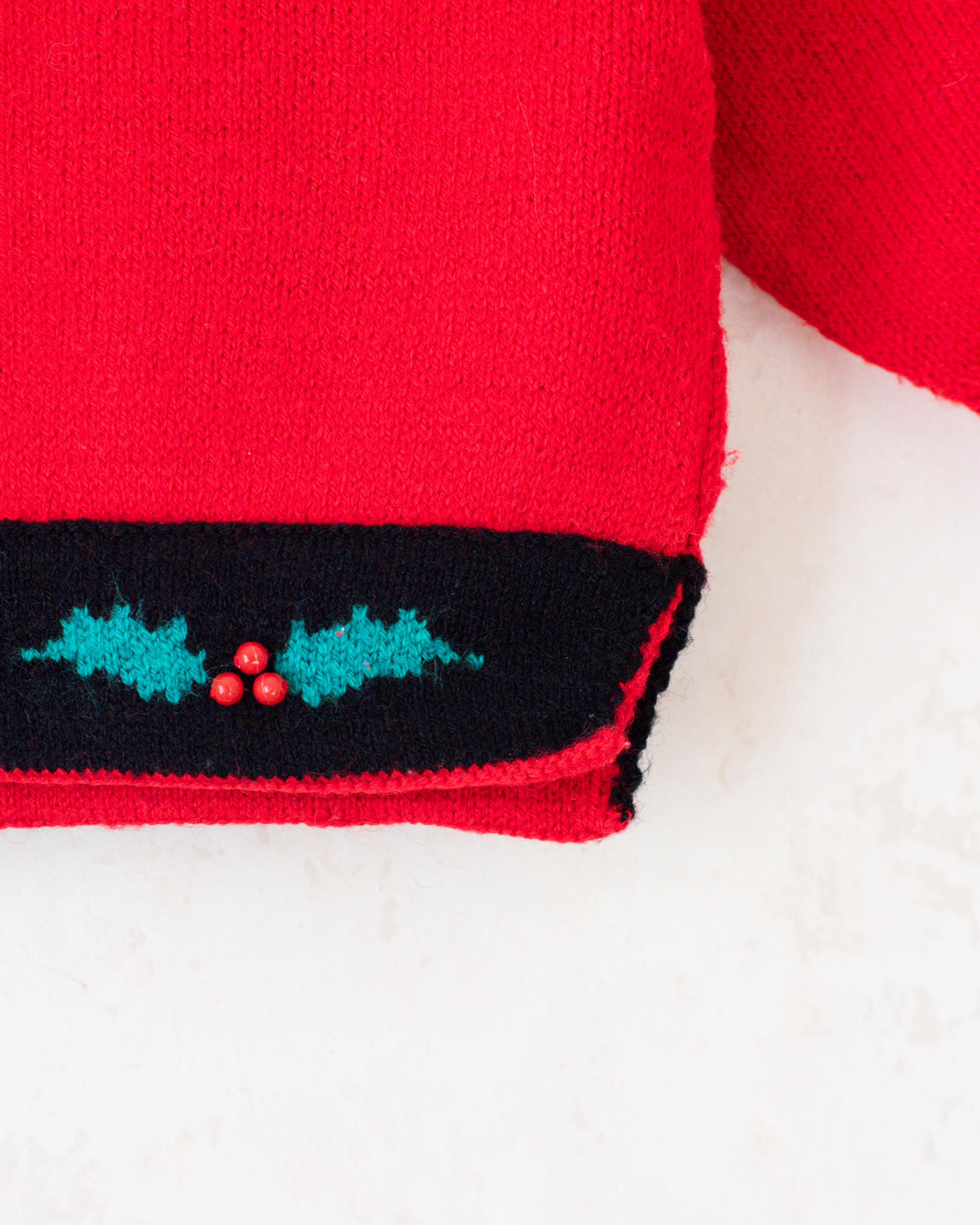 סוודר צמר אדום עם צמח חג המולד | 3-4 שנים