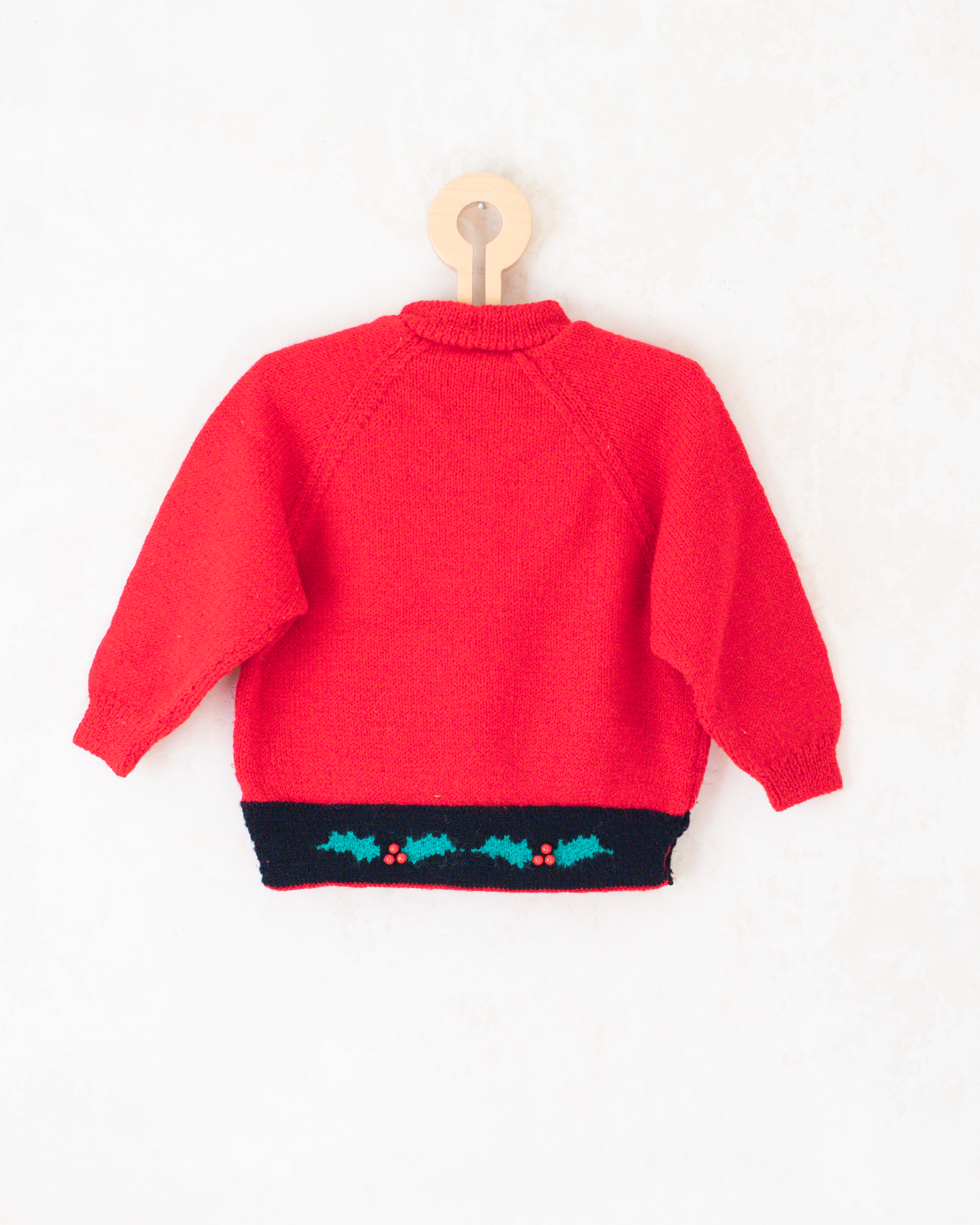 סוודר צמר אדום עם צמח חג המולד | 3-4 שנים