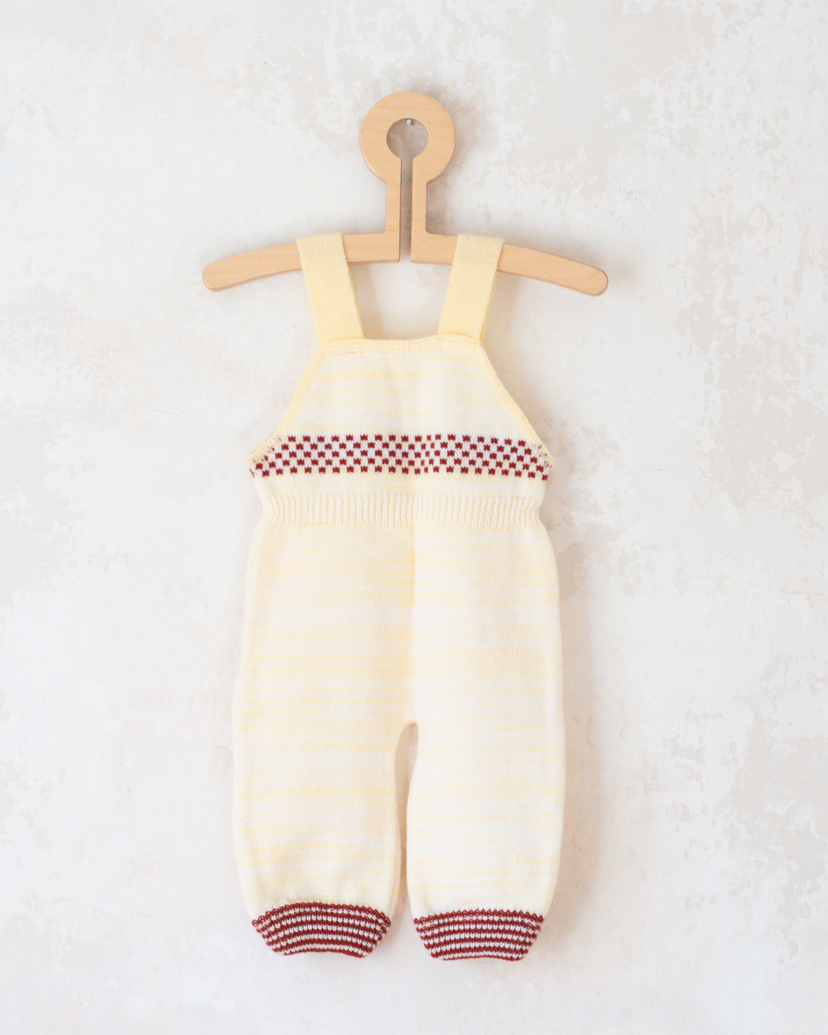 Wool jumpsuit in yellow and burgundy | French deadstock | 3-6 months