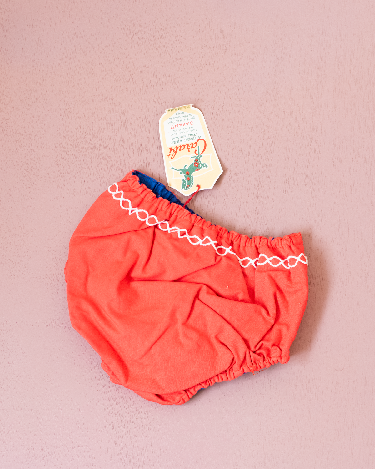 Red bloomers with colorful fish | French deadstock from the sixties | 18-24 months