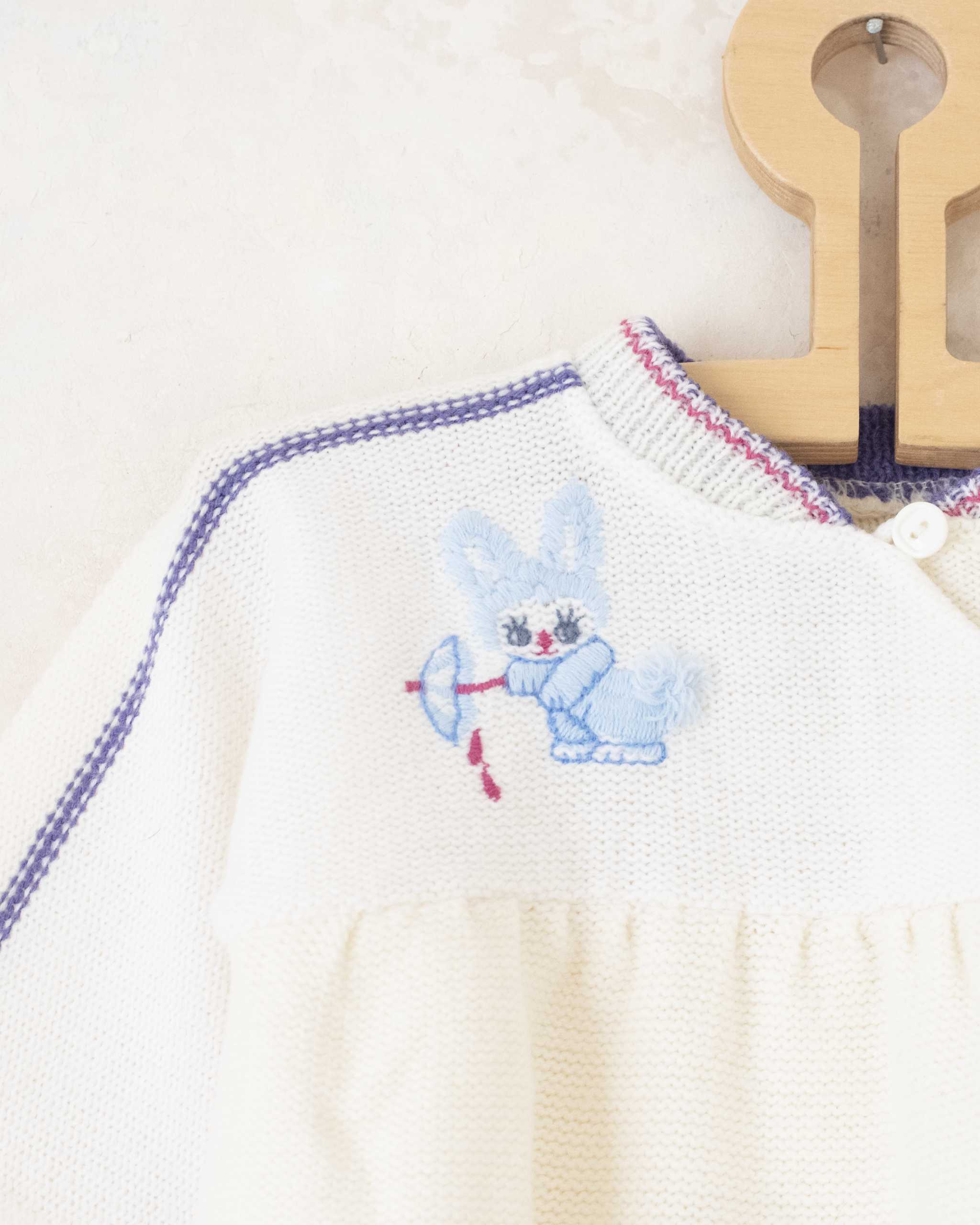 שמלת צמר לבנה עם ארנב ומטריה | 12-18 חודשים