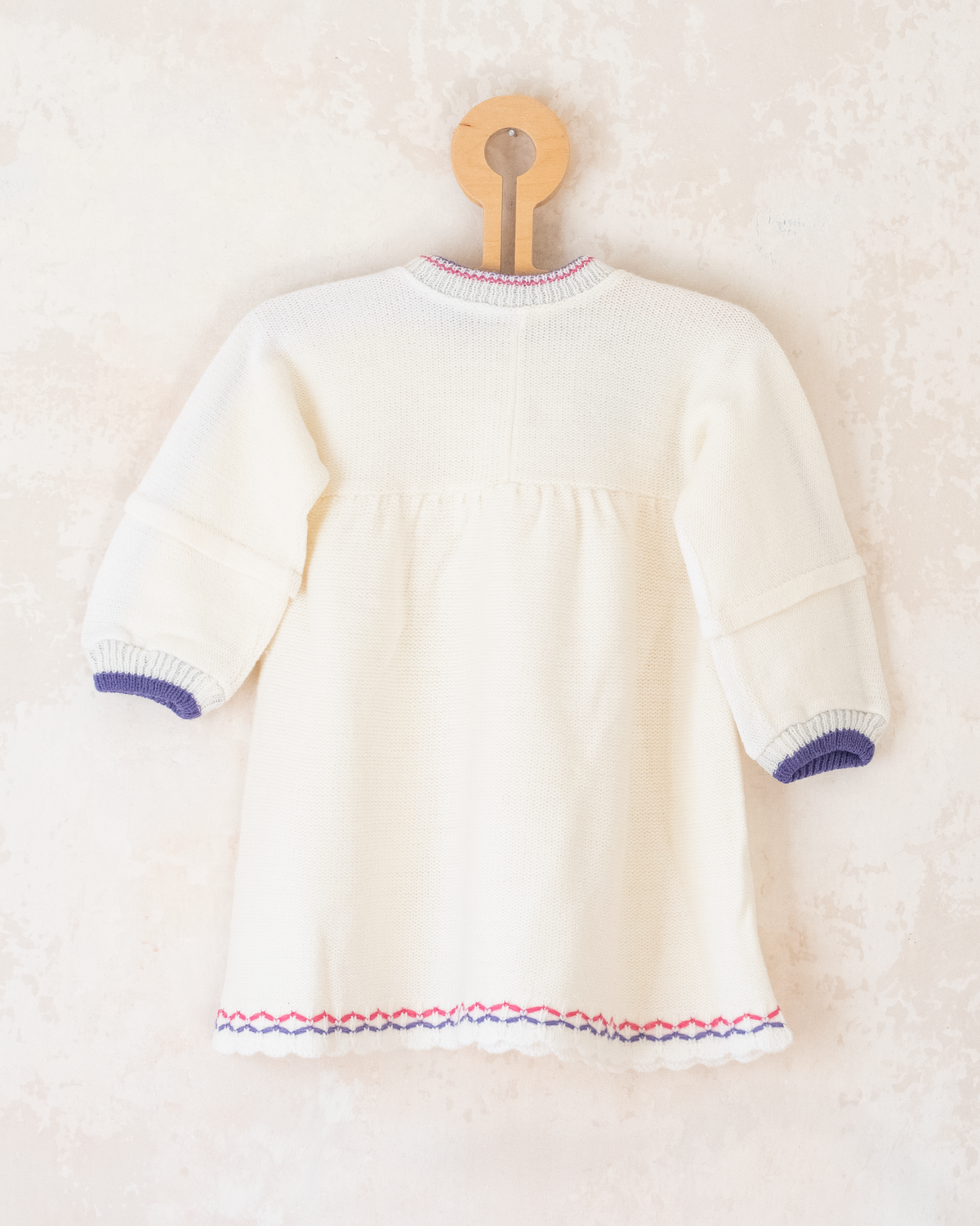 White woolen dress with a bunny and umbrella | 12-18 months