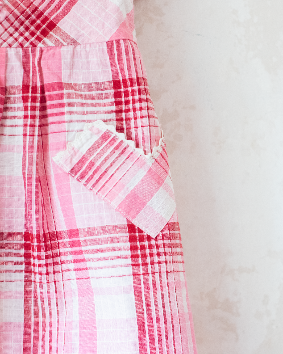 Pink plaid dress from the 60s in France | 18-24 months