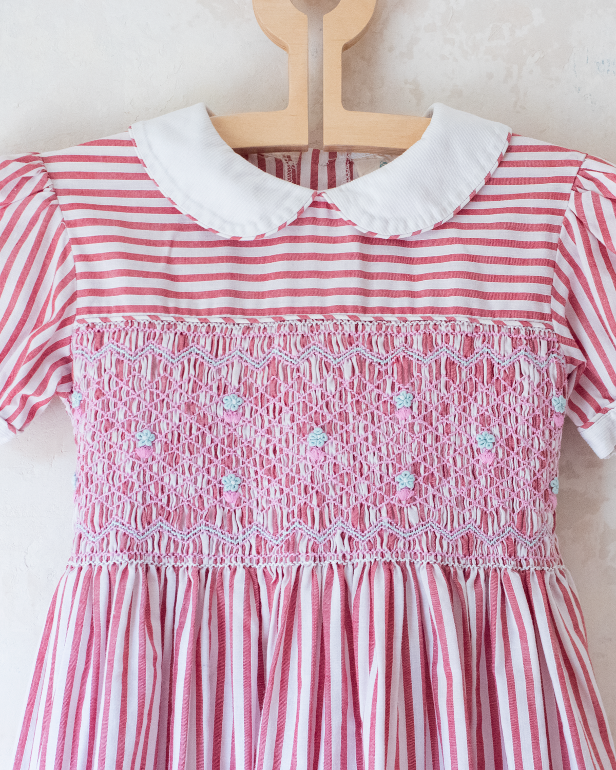 Pink striped dress with floral ruffles | 6-7 years