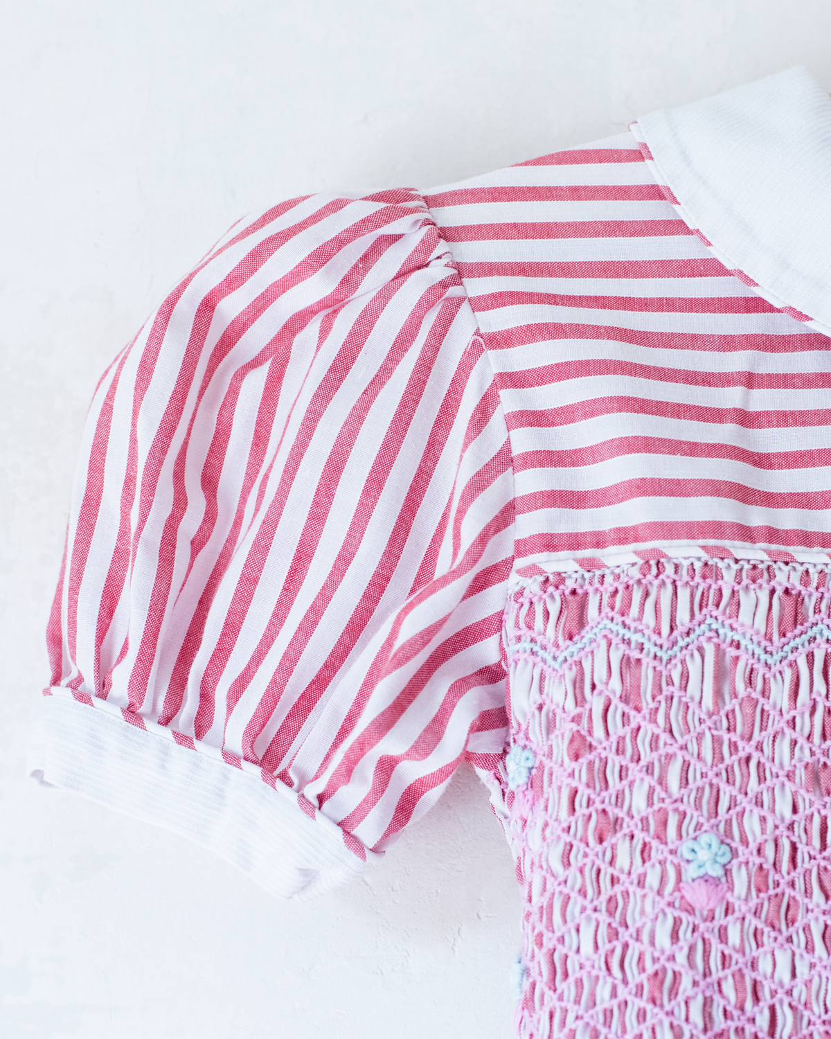 Pink striped dress with floral ruffles | 6-7 years