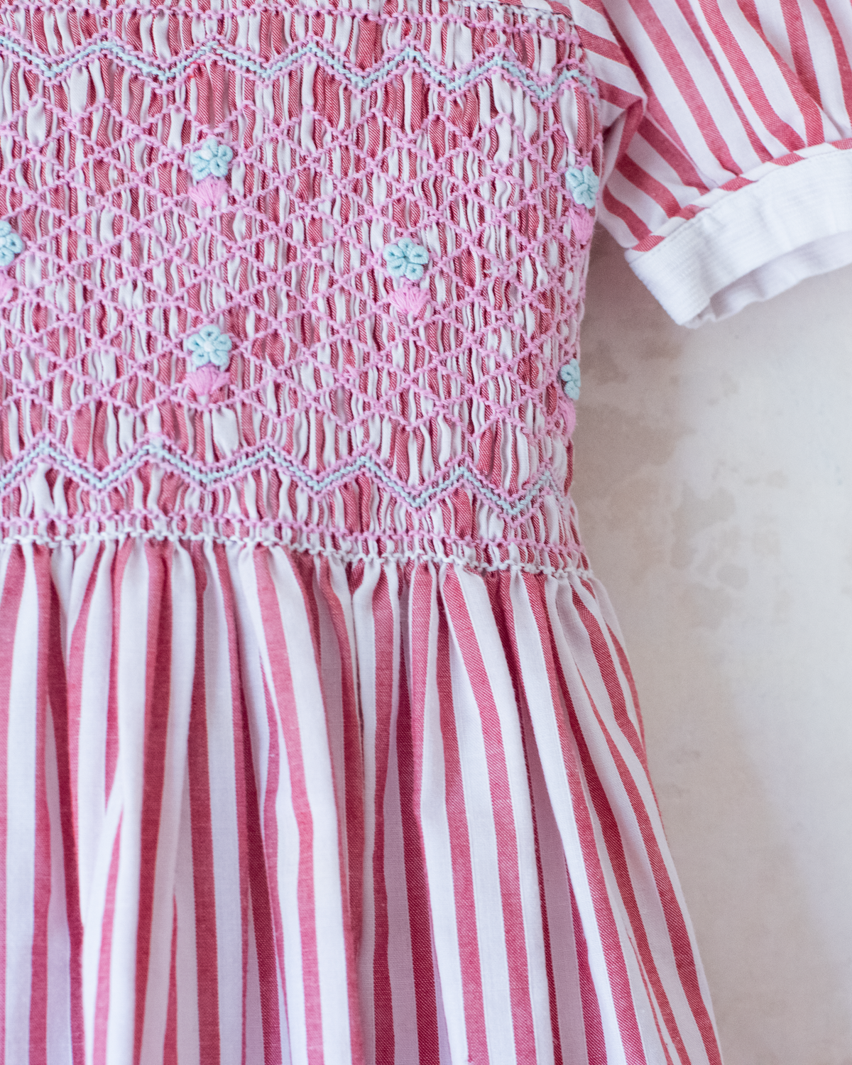 Pink striped dress with floral ruffles | 6-7 years
