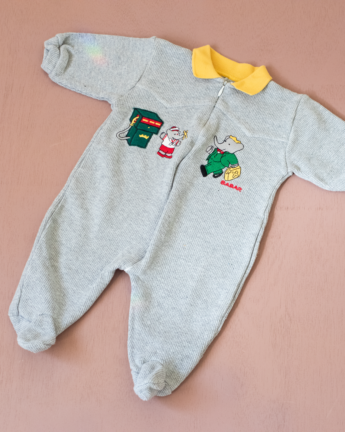 Grey overall with Babar the King embroidery | 3-6 months