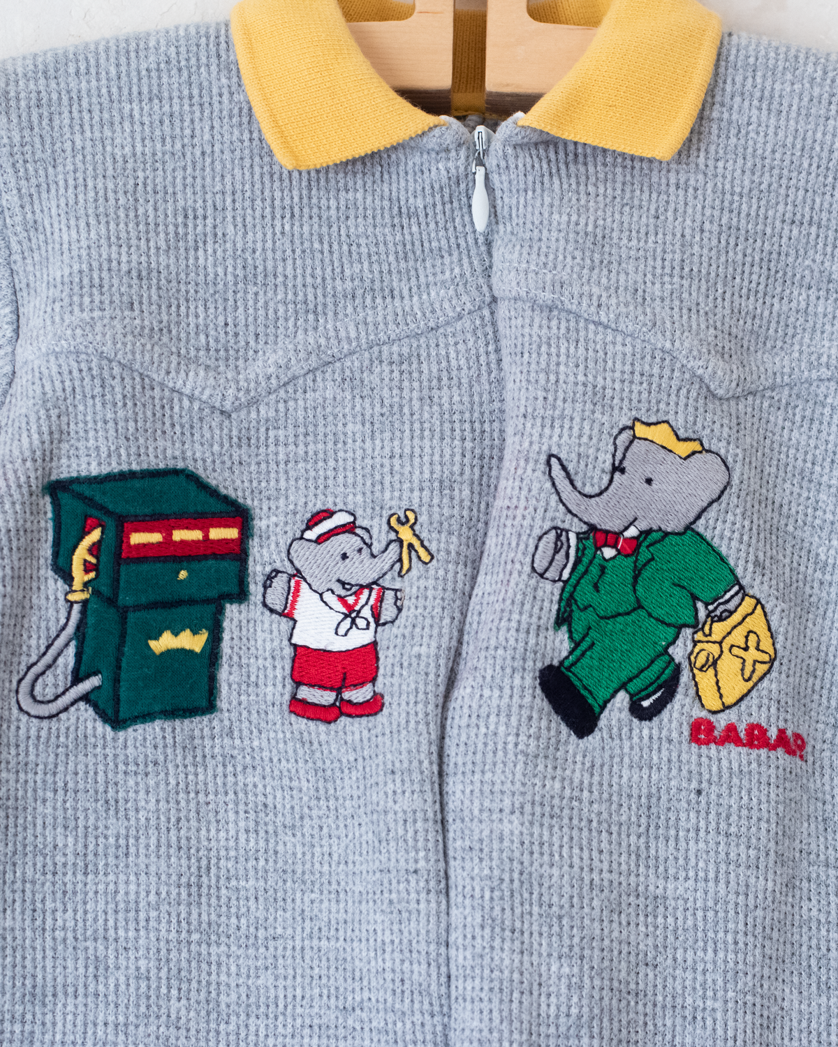 Grey overall with Babar the King embroidery | 3-6 months