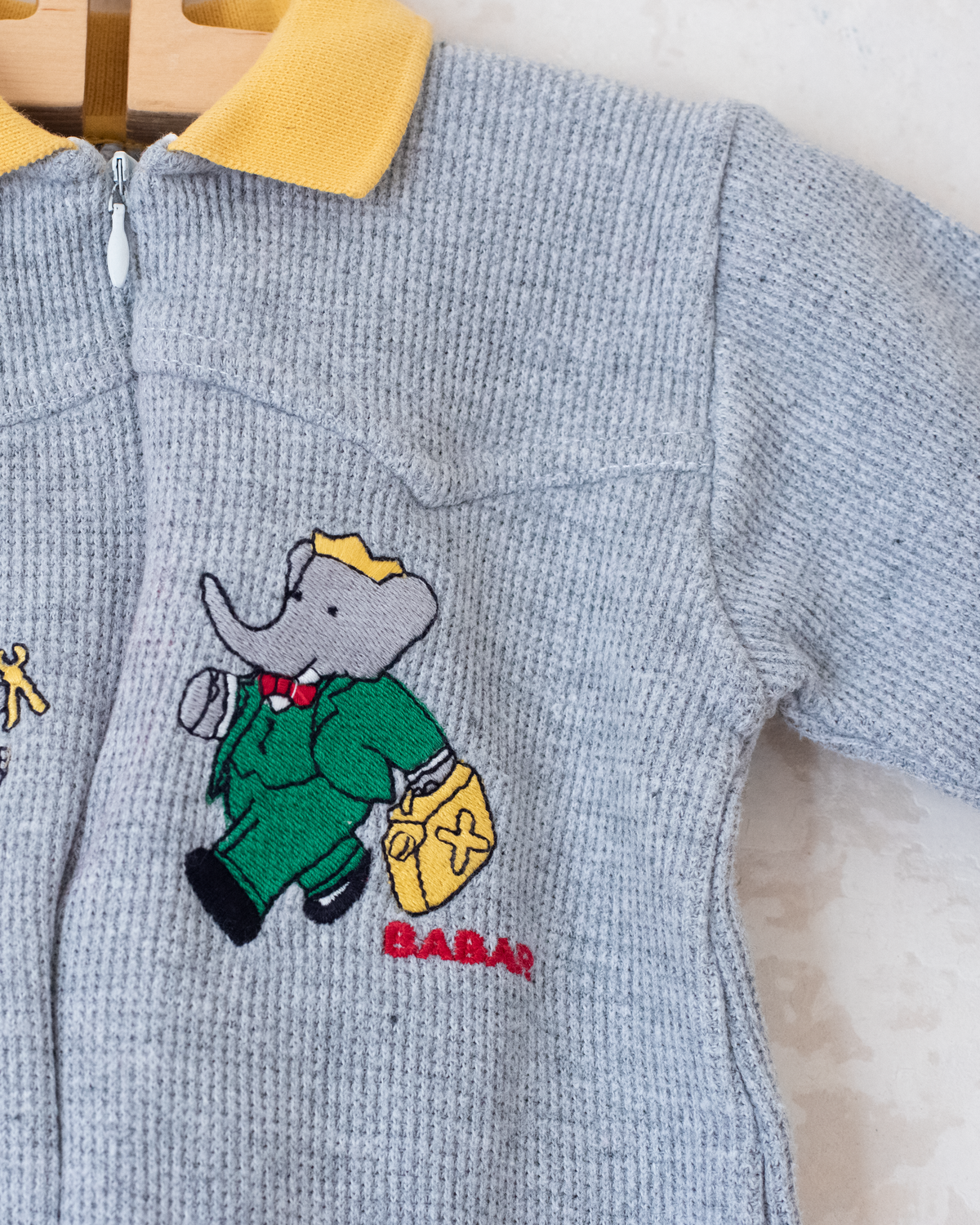 Grey overall with Babar the King embroidery | 3-6 months