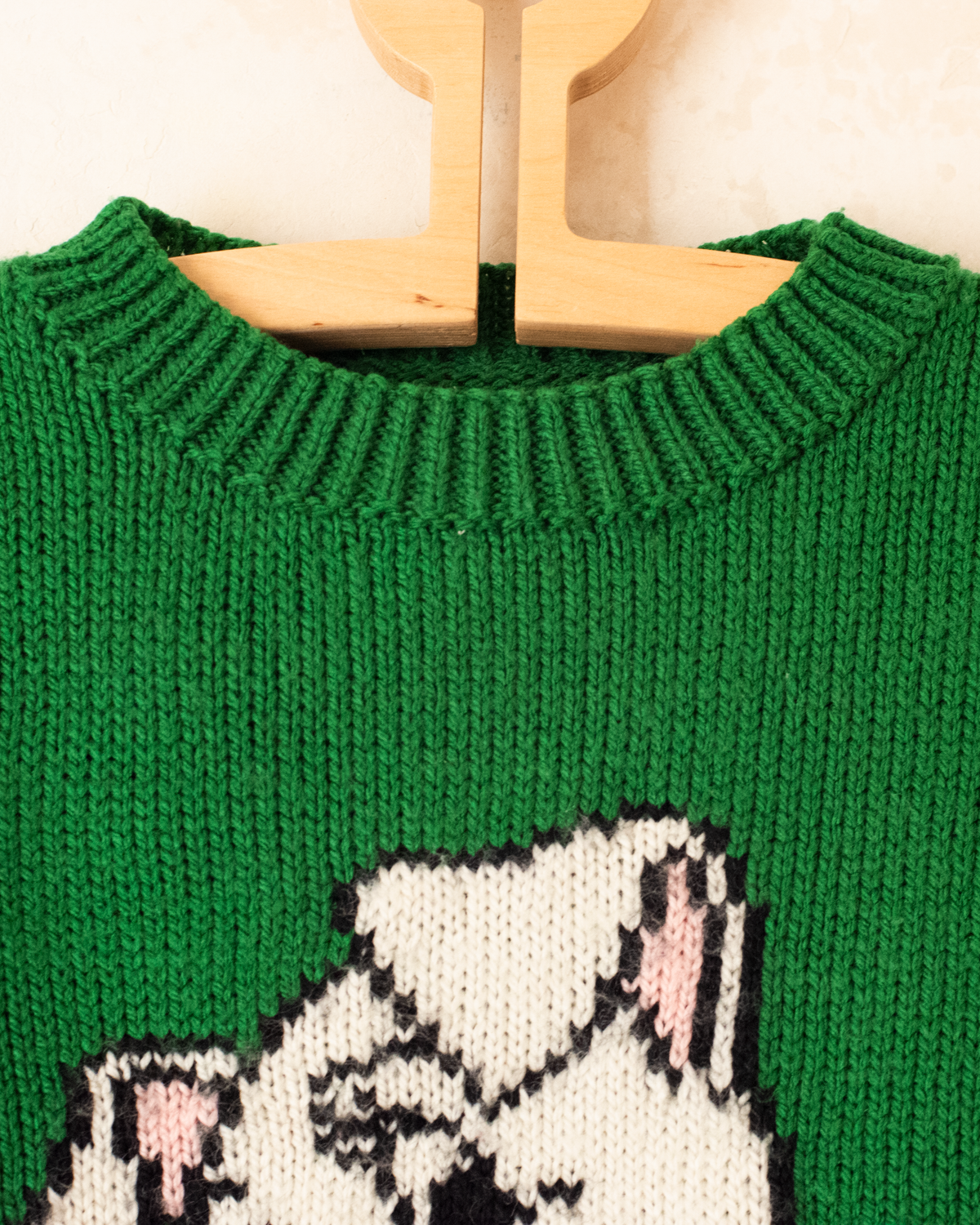 Green wool sweater with a white puppy | 5-6 years