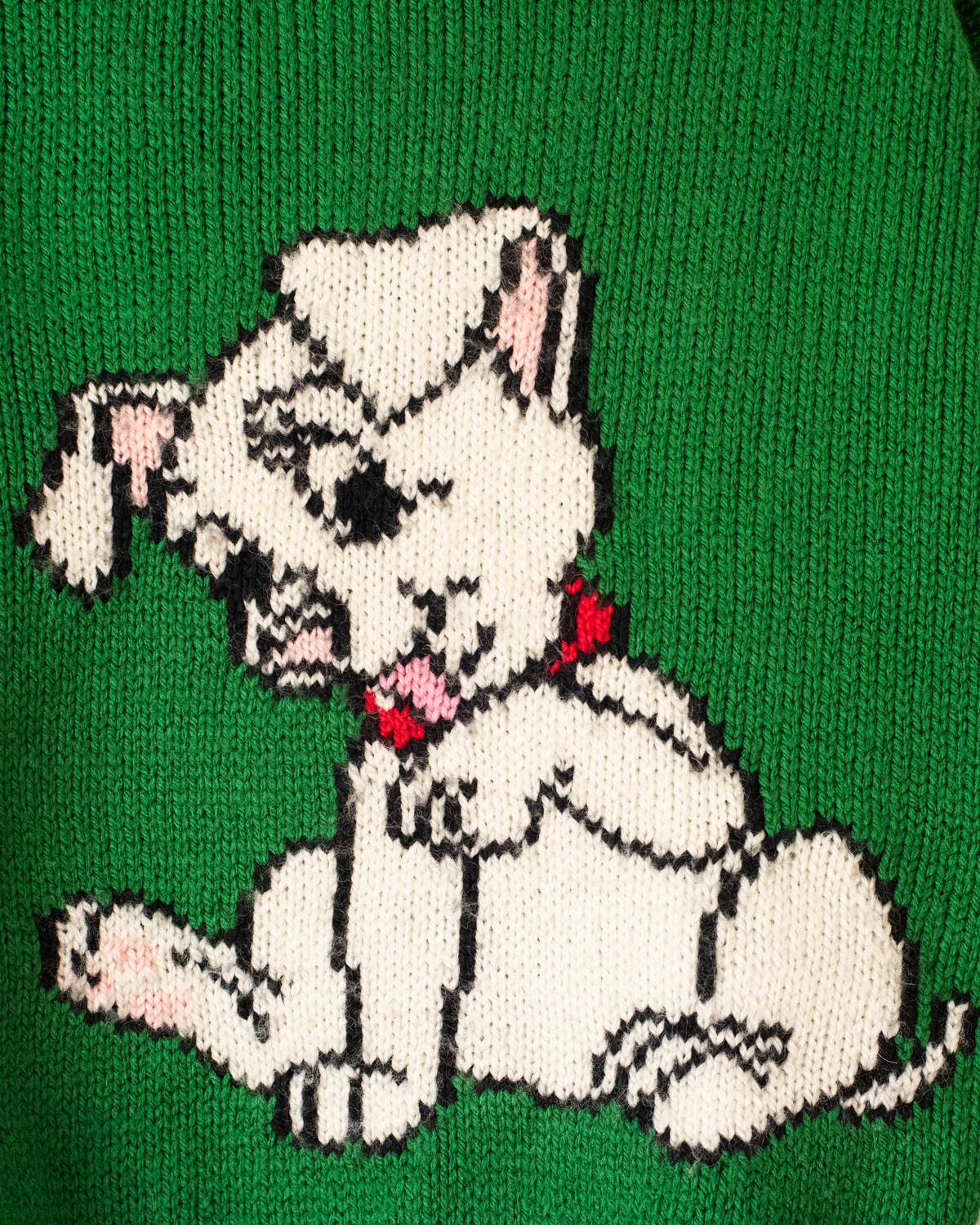 Green wool sweater with a white puppy | 5-6 years