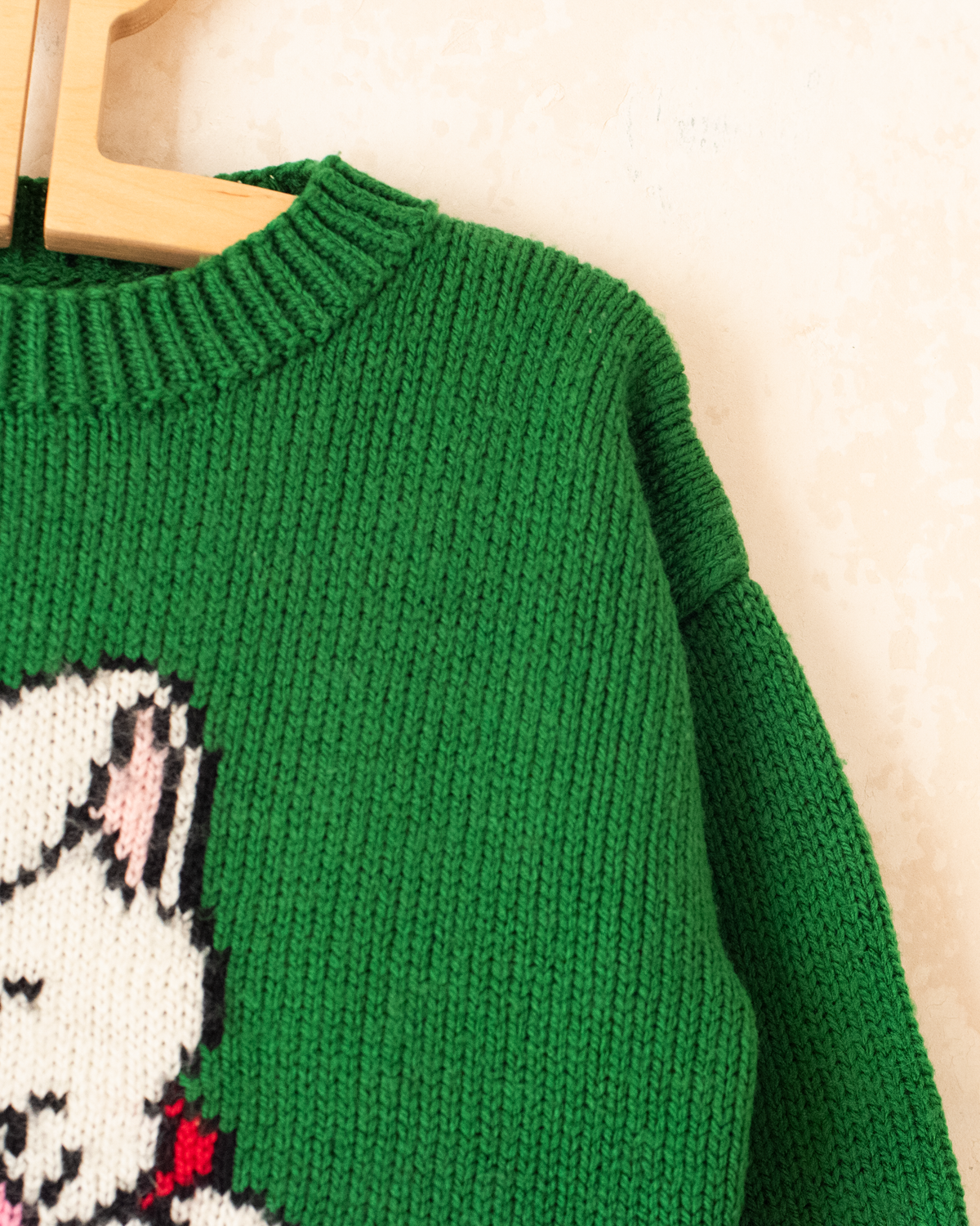 Green wool sweater with a white puppy | 5-6 years